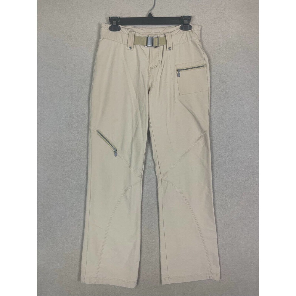 Athleta Pants Womens 4 Beige Mid Rise Belted Zip Pocket Straight Leg Relaxed Fit
